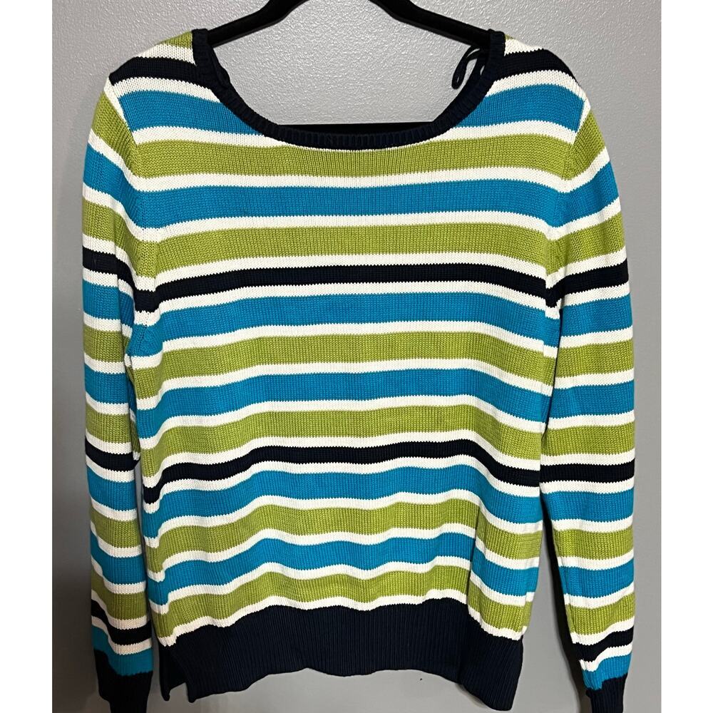 Bianca Nygard Knit Sweater Large‎ Striped Blue Green Black Long Sleeve
